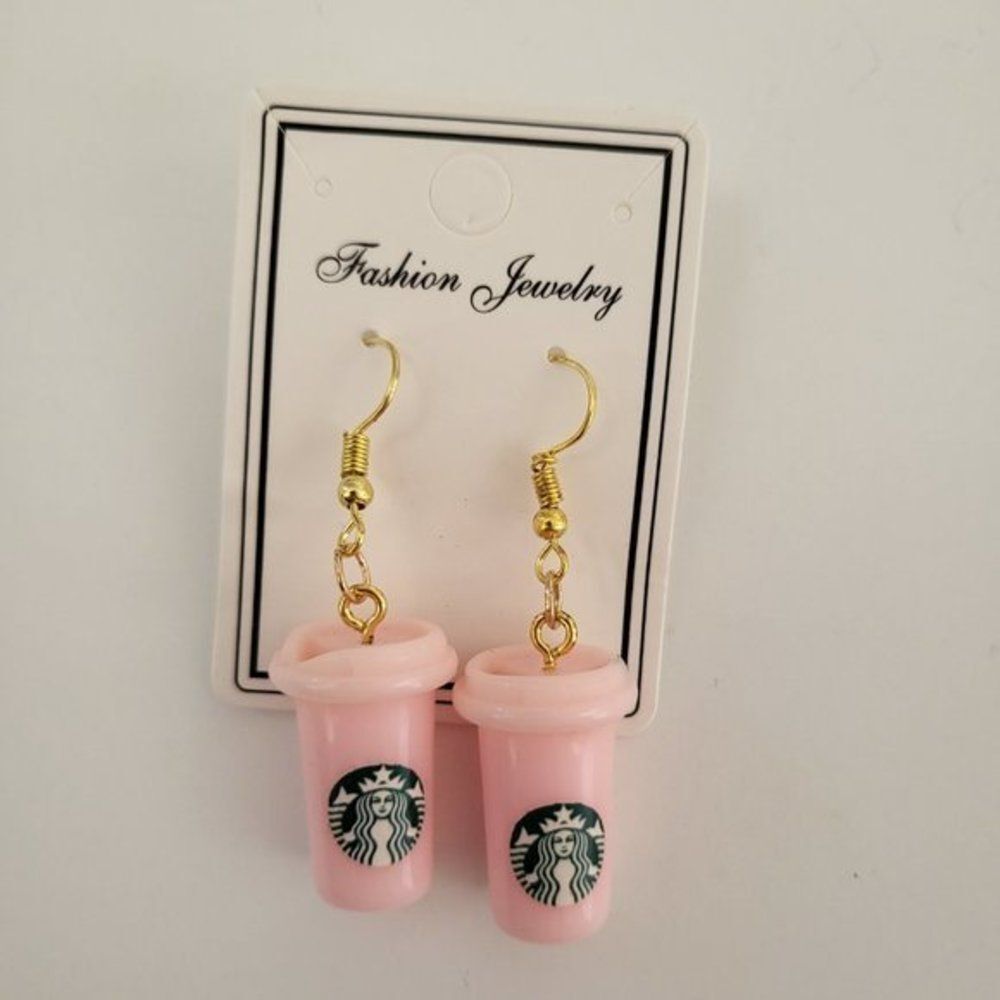 Women's Starbucks Pink Cup Dangle Drop‎ Earrings, Coffee Fashion Jewelry - Picture 5 of 10